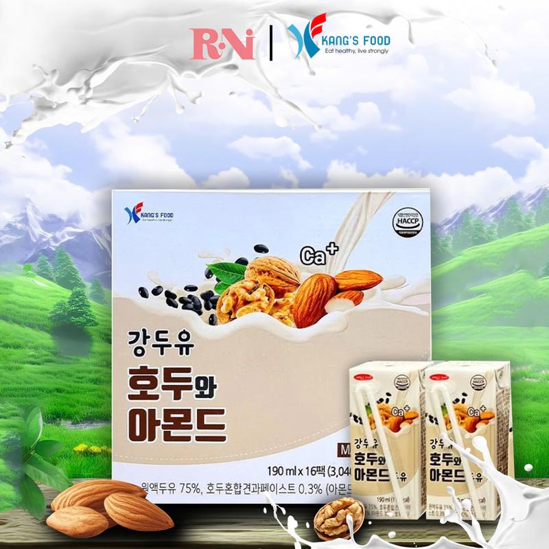 Sữa Hạt Óc Chó Hạnh Nhân Đậu Đen Hàn Quốc Kang's food Thùng 16 Hộp 190ml