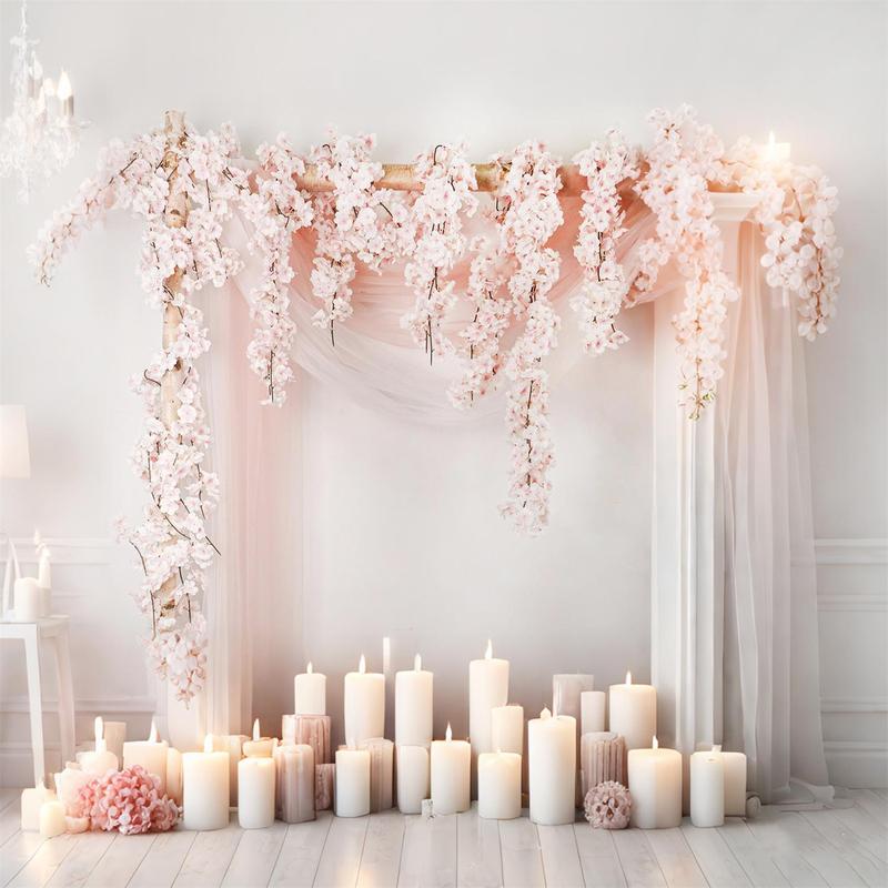 Artificial Cherry Blossom Vine, 1 Count Romantic Cherry Blossom Wreath, Decorative Bow for Wedding Festival Home Decor, Ornaments 8