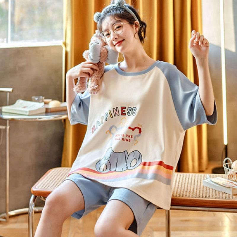 Product Introduction of Bộ Đồ Ngủ Nữ, Phong Cách Mùa Hè, Với Đệm Ngực Tích Hợp, Thiết Kế Hoạt Hình, Làm Bằng Cotton Nguyên Chất, Quần Áo Dễ Thương, Thích Hợp Mặc Nhà, Màu Bạc Nước, ngắn Tay Mỏng, Cổ Tròn Women Top 13