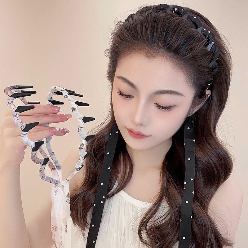 Băng Đô Tóc Bện Thiết Kế Chấm Bi Dành Cho Nữ Phong Cách Hàn Quốc Băng Đô Tua Rua Băng Đô Gội Đầu Có Răng Chống Trượt Kẹp Tóc, Phụ Kiện Cài Tóc 5