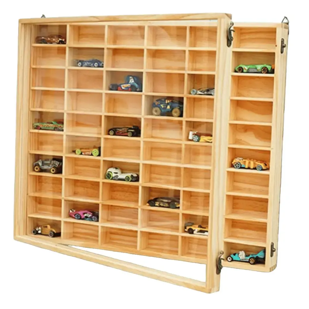 Hotwheels Wooden Display With Cover 60 Slot Pine Wood Wall Hanging