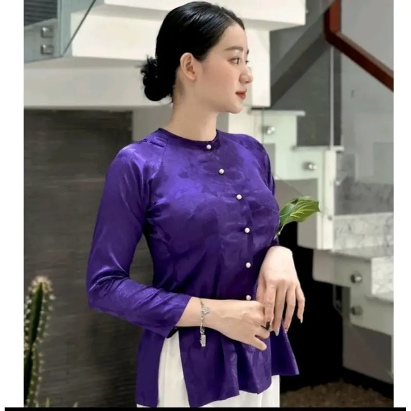 Áo Bà Ba ( Áo lẻ ) Gấm Lụa Hoa Văn - Tay Dài Nút ngọċ Trai- Loại  1 - Hàng May Của Hàng - Đủ Size Đủ Màu Women Top Sơ Mi 1