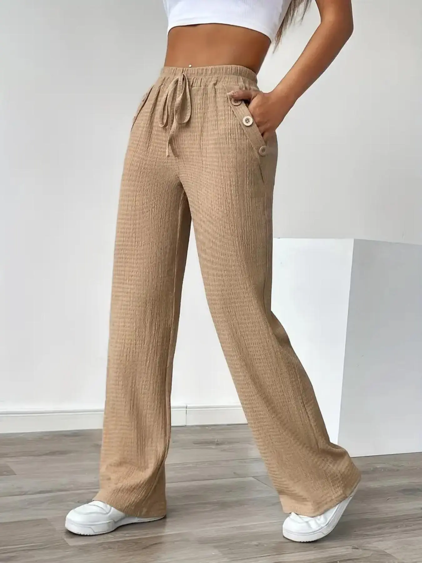 Women's Solid Straight Leg Pants, Casual Comfy Trousers for Daily Wear, Ladies Bottoms for Summer