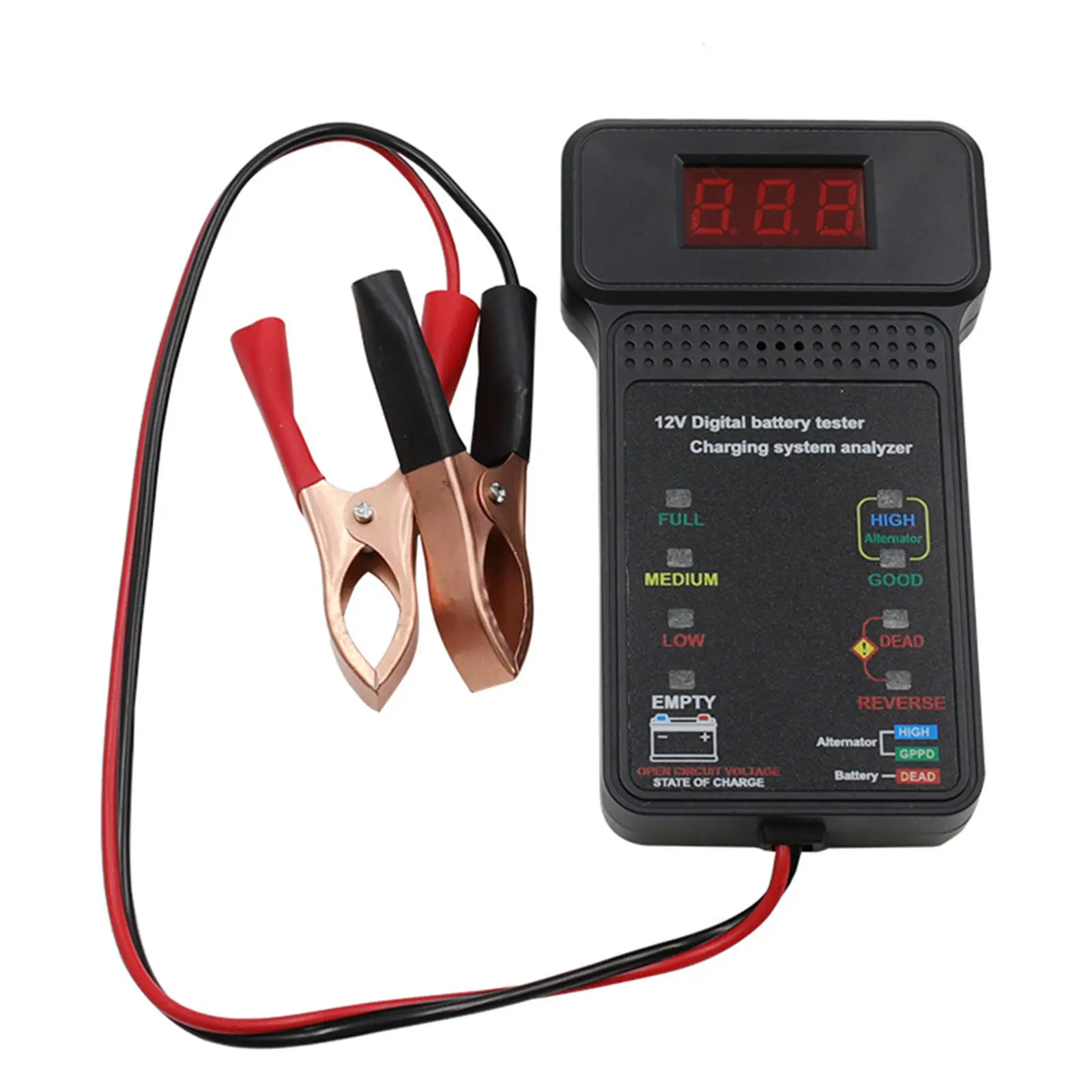 Car Battery Detector Battery Tester Inspection Measurement 12V ABS Brass Plated Clips LED Display For Testing Battery Voltage