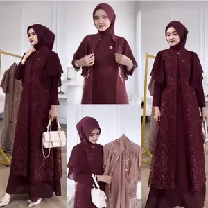 Georgina Dress Lebaran Kondangan Inner Belt Outer L XL XXL Premium Jumbo Mewah Gamis Muslim Produk Terbaru Marun MIlo Taro Coksu