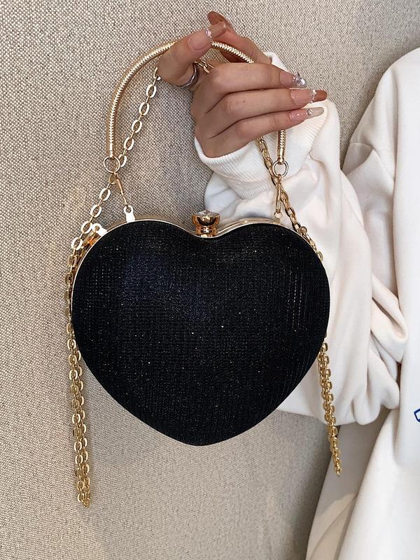 Women's Elegant Heart Shaped Design Evening Bag, Fashion Chain Strap Purse Shoulder Bag for Party, Trendy All-match & Exquisite Bag for Birthday Gift, Valentine's Day, Gift 4