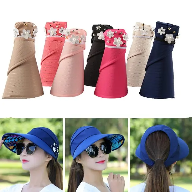 Caramel - Topi Pantai Wanita Visor Outdoor Motif Bunga Sport Hat Golf Riding By Cycle 5