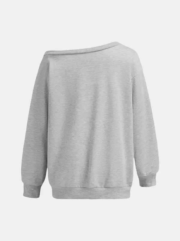 YOZY Women's Lip/Cherry/Billiard Ball Print Asymmetrical Neck Sweatshirt, Casual Drop Shoulder Long Sleeve Pullover for Spring & Fall, Ladies Clothes for Daily Wear 2