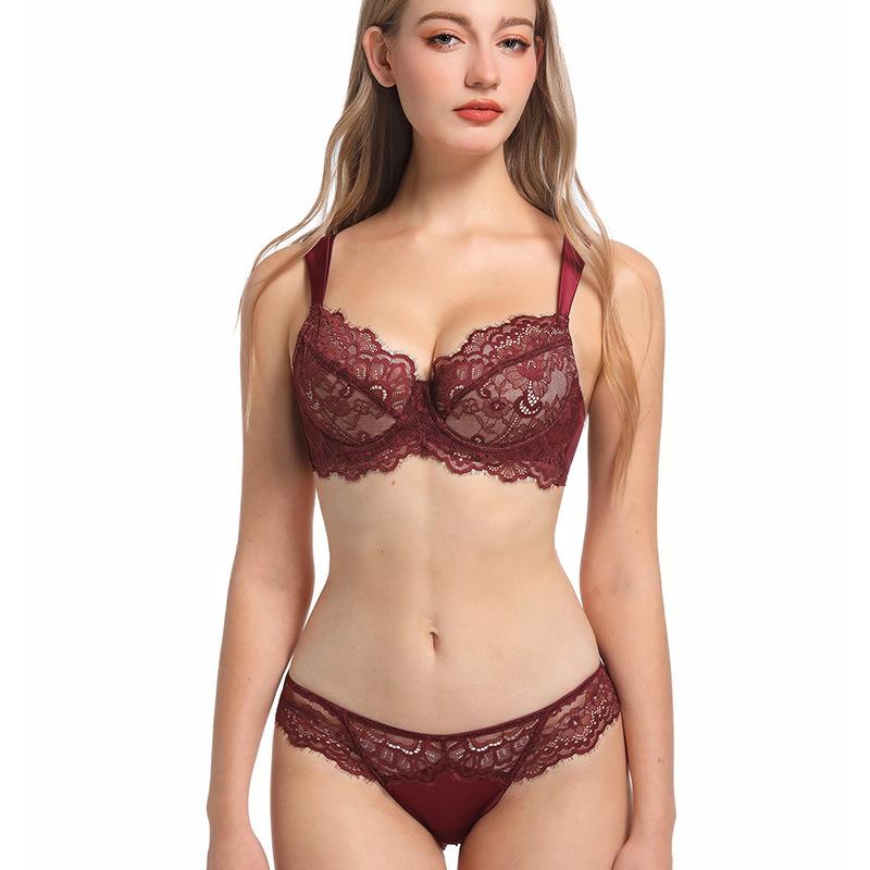 Đồ Lót Phong Cách Pháp, Áo Ngực Ren Lông Mi Cotton Mỏng Cho Nữ, Ngực Lớn, Thu Nhỏ, Chống Chảy Xệ, Bộ Đồ Lót Ngoại Cỡ Thoáng Khí, Nâng Và Thoải Mái, Ngoại Cỡ 75B-90D
