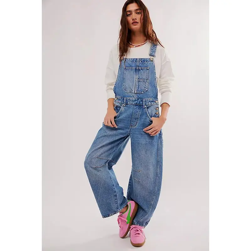 Quần Yếm Denim Túi Hộp Thời Trang Đường Phố, Dáng Suông Tôn Dáng Dáng Rộng Rãi, Phong Cách Cổ Điển Giặt Dễ Phối Đồ, Dành Cho Nữ, Hàng Mới Về Năm 2025 7