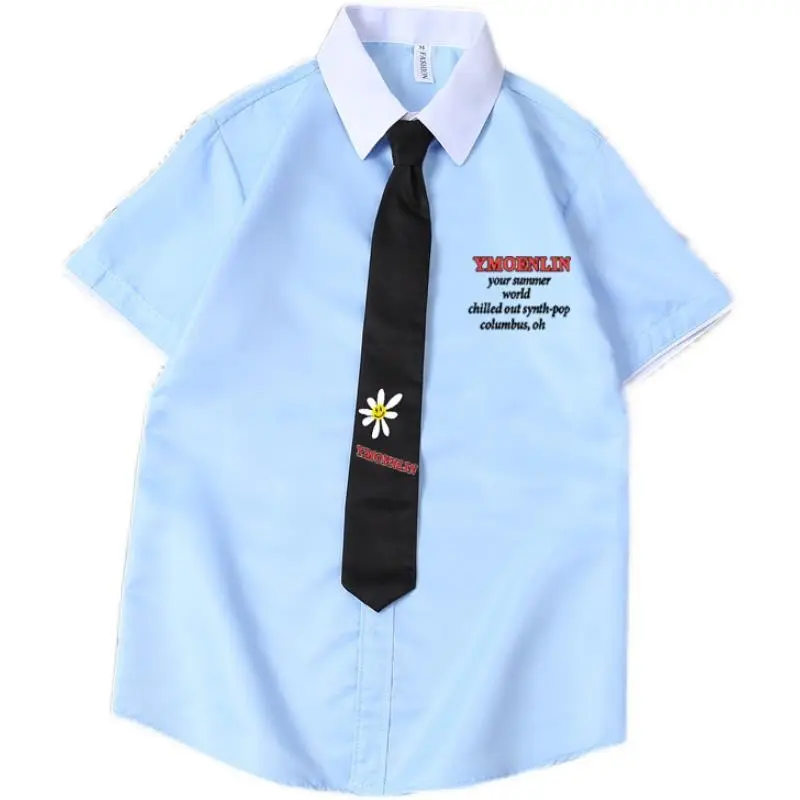 Áo Sơ Mi + Cà Vạt 2024] Áo Sơ Mi Trắng Đẹp Trai T Hợp Thời Trang Cho Nam Phong Cách Preppy Học Sinh Đẹp Trai Xu Hướng Dáng Rộng Phong Cách Hàn Quốc ngắn Tay Trang Phục Công Sở Thời Trang Cho Nam 5