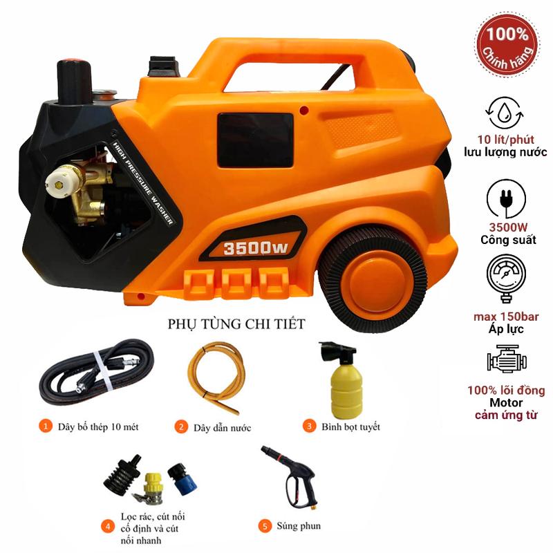 máy rửa xe chỉnh áp Toàn Phát TP3500 - công suất 3500W - 150 bar - lõi đồng 100% - có chỉnh áp hàng chuẩn