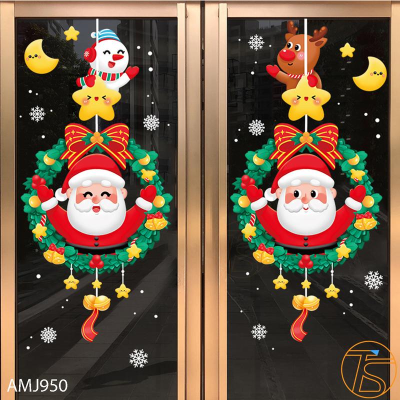  Decal noel dán tĩnh điện trang trí cửa kính mẫu ông già noel AMJ950 khổ 60x90cm - Hình dán trang trí giáng sinh sinh động 
