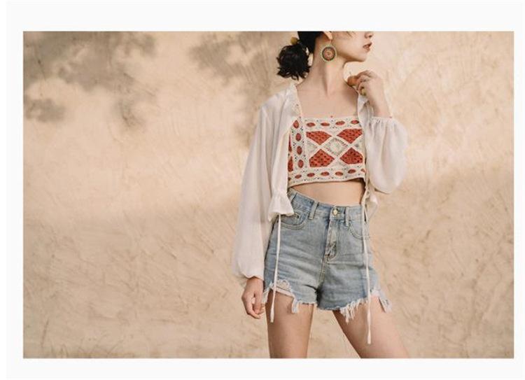 Product Introduction of Bohemian ethnic style small camisole vest embroidered hollow knit short piece for women's sleeveless interior 14