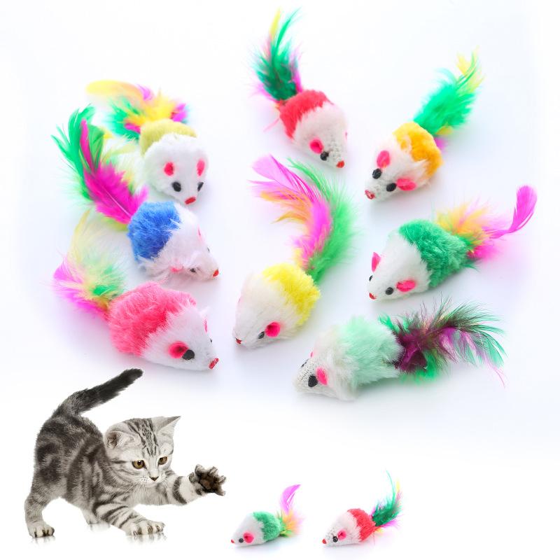 Product Introduction of Soft Fleece False Mouse Cat Toys Colorful Feather Funny Playing Toys For Cats Kitten Interactive Ball Cat Toy 1