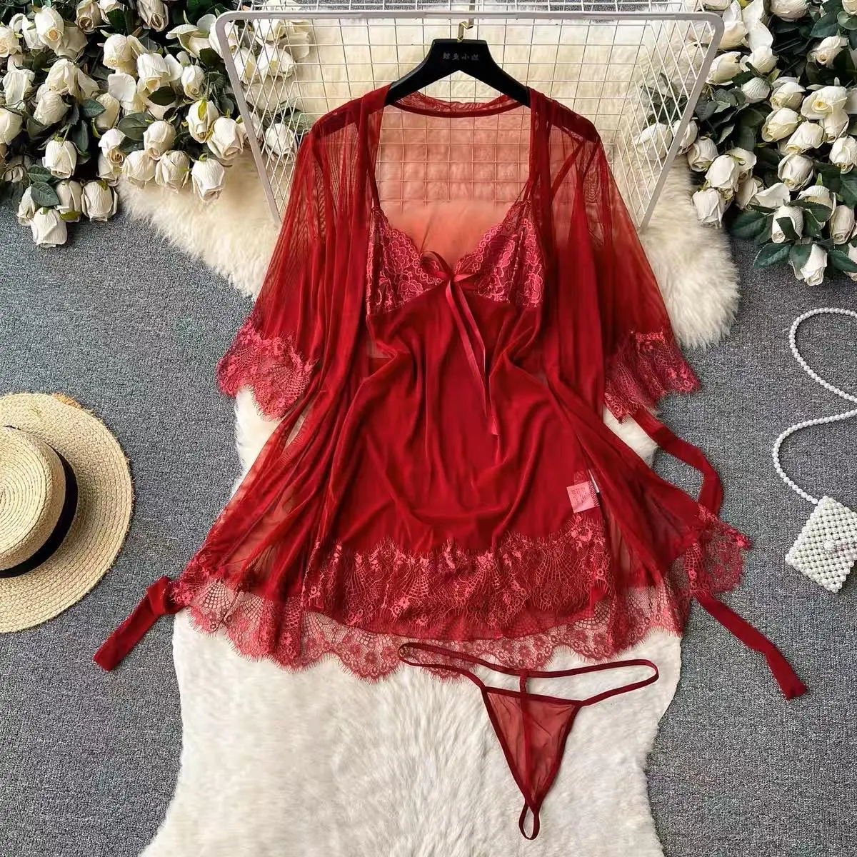 Luckymm Baju Tidur Kimono 2in1 Baju Tidur Gaun Malam Wanita 22