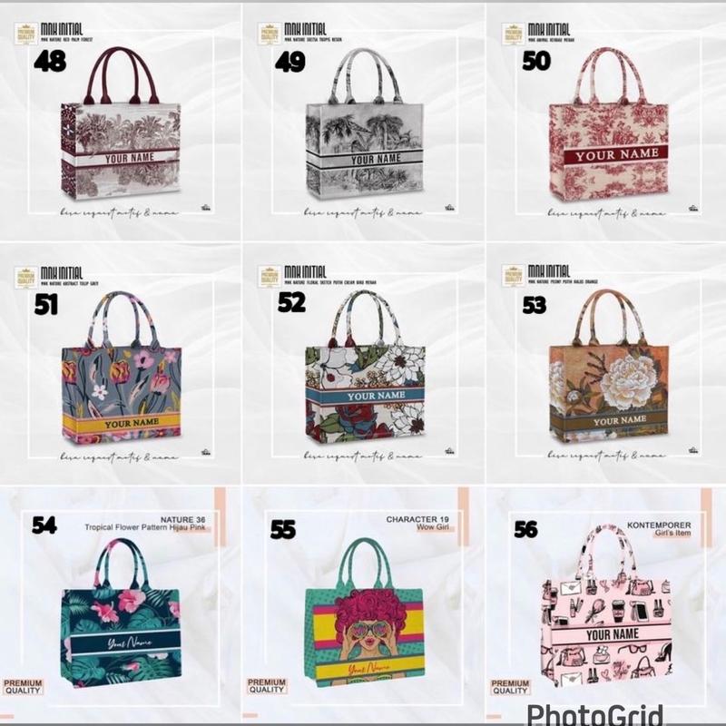 Totebag Kanvas MNK BAG PO Printing dengan Penutup Resleting dan Kancing Magnet Wanita - Ukuran Kecil, Medium, dan Besar - Kpop tote  bags 5