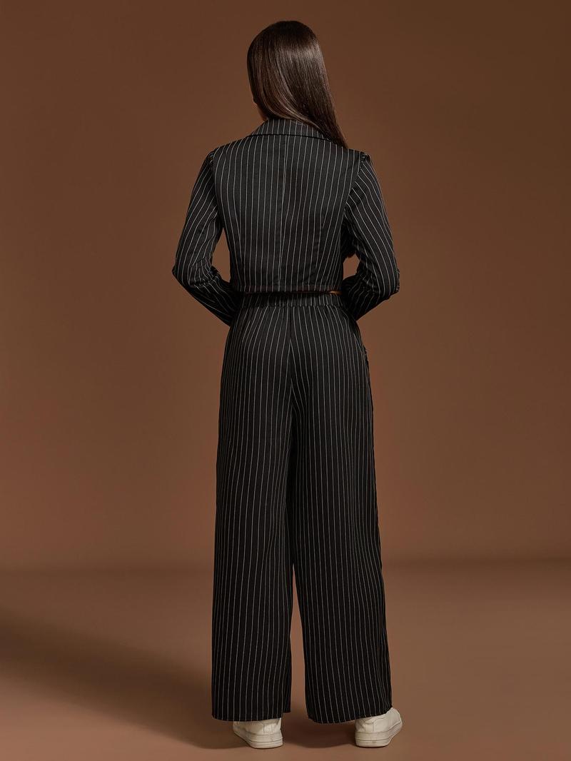 Product Introduction of YOZY Women's Striped Print Button Front Blazer & Cami Top & Elastic Waist Pants Set, Long Sleeve Lapel Neckline Outerwear & Sleeveless Top & Wide Leg Trousers, Casual Women's Three-piece Outfits for All Seasons, Valentine's Day Outfit 13