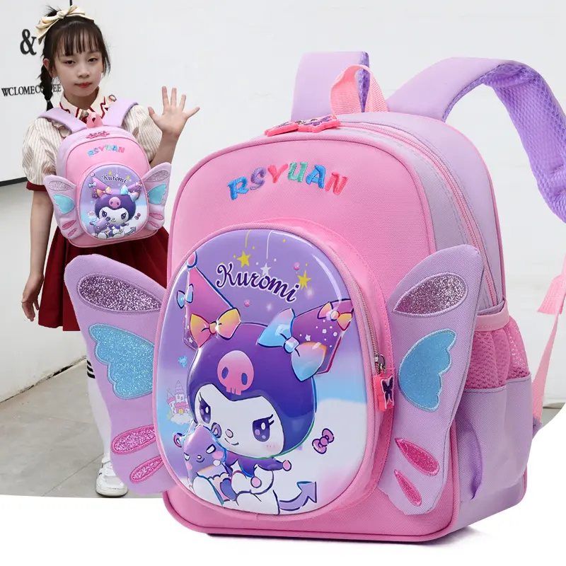 Beg Sekolah Kanak-kanak, Gaya Kartun, Rekaan Kuromi, Untuk Kanak-kanak, Diperbuat daripada Nilon, Kalis Air, Sesuai untuk Perjalanan, Beg galas