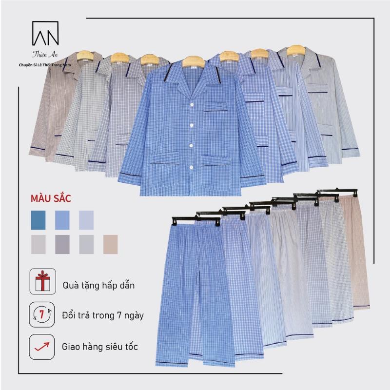 Đồ Bộ Nam Pijama dài tay Cao Cấp Thích Hợp Với Nam Trung Niên Chất Liệu Vải Cotton Thoáng Mát