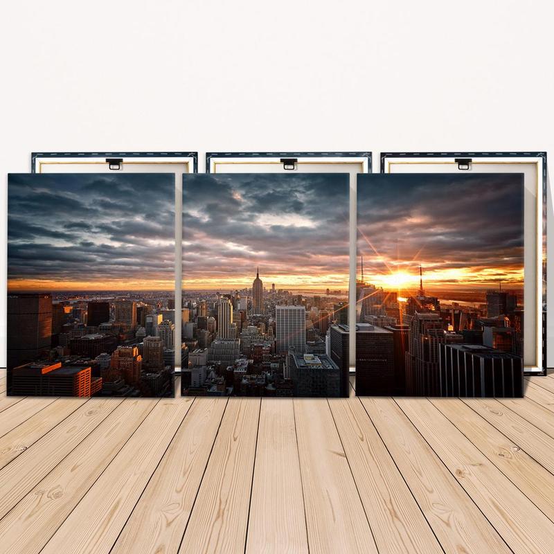 Wooden Framed Canvas Painting, 3 Counts/set City Sunset Pattern Wall Art, Modern Art Wall Decor, Home Decoration Poster for Living Room, Bedroom 7