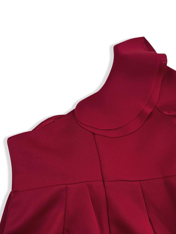 Women's Plain Ruffle Trim One Shoulder Split Thigh Maxi Evening Dress, Elegant Long Sleeve Zipper Mermaid Dress for Party & Banquet, Ladies' Clothes for All Seasons 7