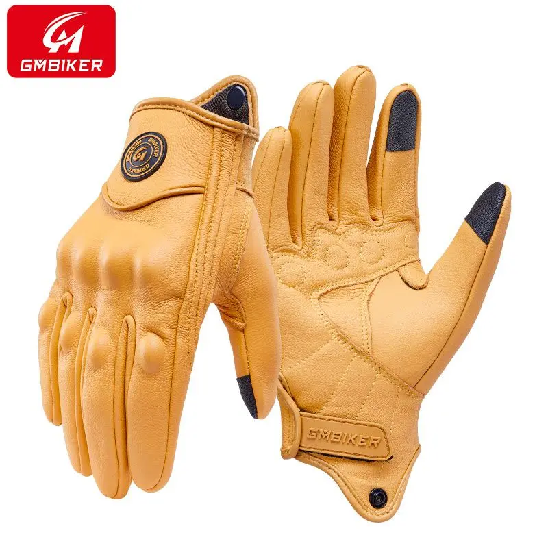 Motorcycle Genuine Sheep Skin Gloves Retro Biker's Knight Riding Half Finger Four Seasons Summer Windproof Breathable Drop Protection
