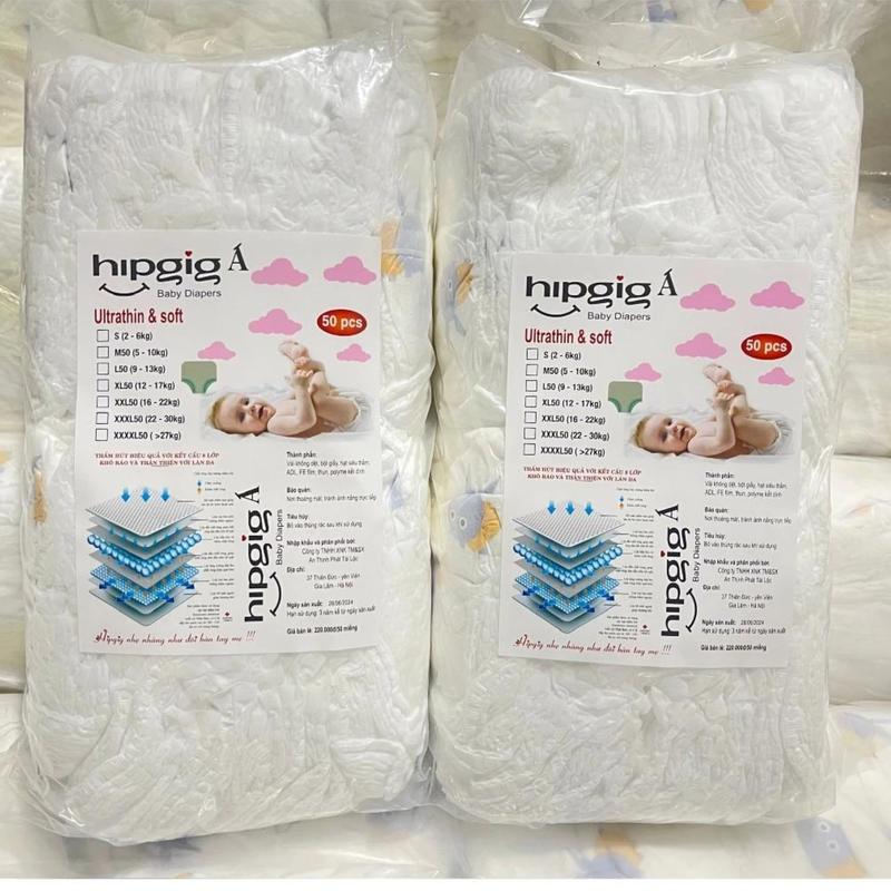 Combo 2 Bịch 100 miếng bỉm Hipgig A Quần/Dán đủ size cho bé từ S - 3XL