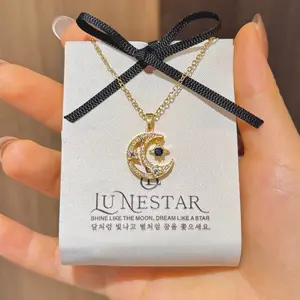 Lunestar Kalung Liontin Bulan Sabit Wanita Safir Impor dari Korea, Anti Karat dan Berkualitas Tinggi