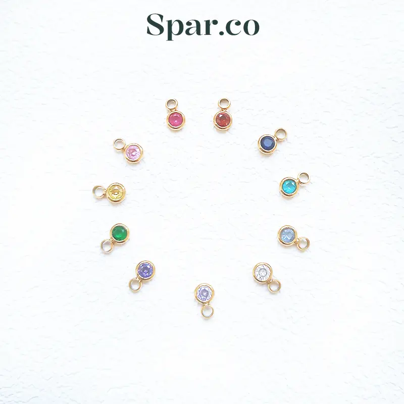 Spar.co Liontin Emas Birth Stone Model Bulat Mini - Zircon Birth Stone Pedant Mutiara Bulan Kelahiran Kalung Gelang Custom SP-AAF1220 0