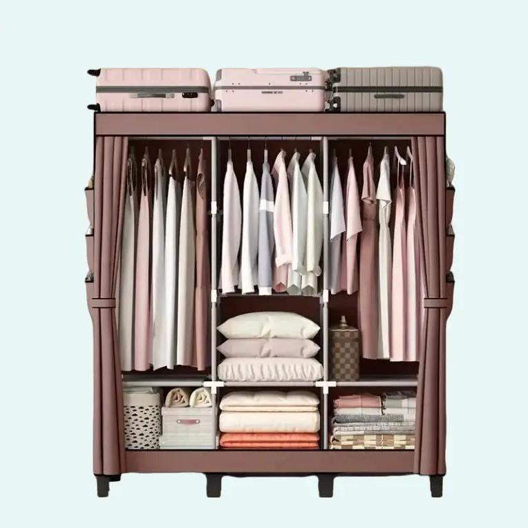 Tủ quần áo treo tường Deco ALDV 2 buồng 6 ngăn họa tiết 3D bằng vải không dệt khung inox cao cấp