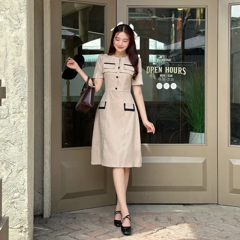 Đầm thiết kế BEMINE cổ tròn tùng xòe dáng suông phù hợp đi làm, đi chơi và đi tiệc dành cho Nữ MT8424 Women Voi 1