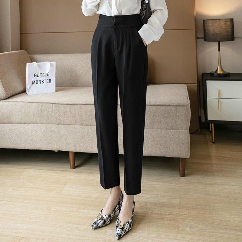 [Quần dài] Quần tây dài nữ vải Umi hàn co giãn lưng cao ống ôm 2 nút có bigsize Women Pants Ong
