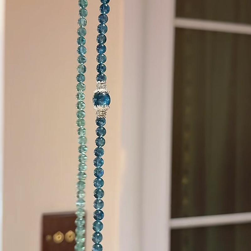 Product Introduction of Aquamarine Clear Green Three Circles Twin Bracelet round Beads Zircon Elastic String All-Match Good-looking Gradient Multi-Purpose Clavicle Chain art  phro pixiu 4