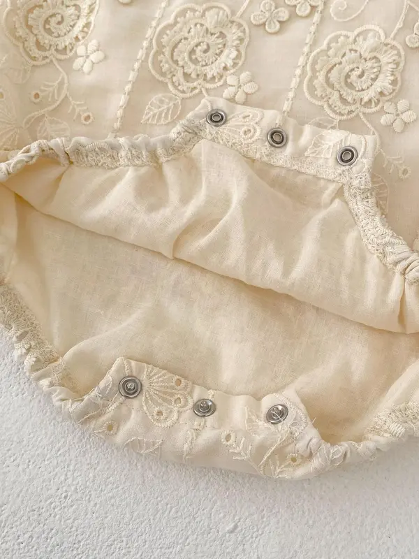 Baby Floral Embroidery Short Sleeve Jumpsuit, Cute Romper for Baby Girls, Newborn Infant Kids Summer Clothes 7