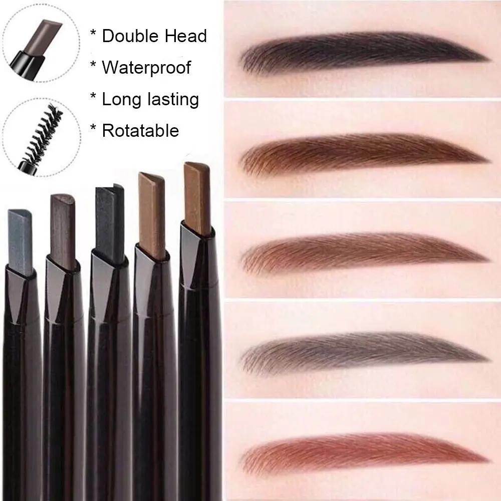 SKONHED 5 color Triangle Long lasting With Brush Eyebrow Pencil Eye Brow Pen Waterproof Double Head