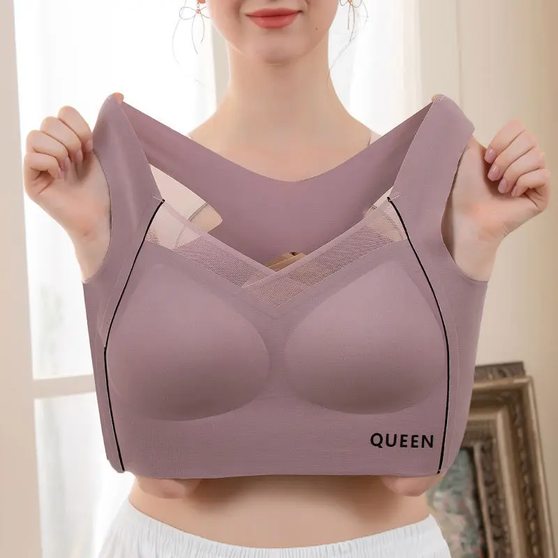 Seamless Beautiful Back Plus Size Underwear Women'S Shockproof Push Up Wireless Sports Bra Widened Side Wall Breast Holding Cover