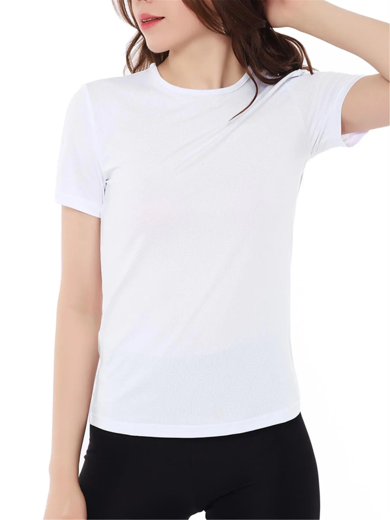 Women's Solid Round Neck Short Sleeve Sports Tee, Breathable Quick Drying Crew Neck T-shirt, Ladies Sportswear for Yoga Gym Workout Running