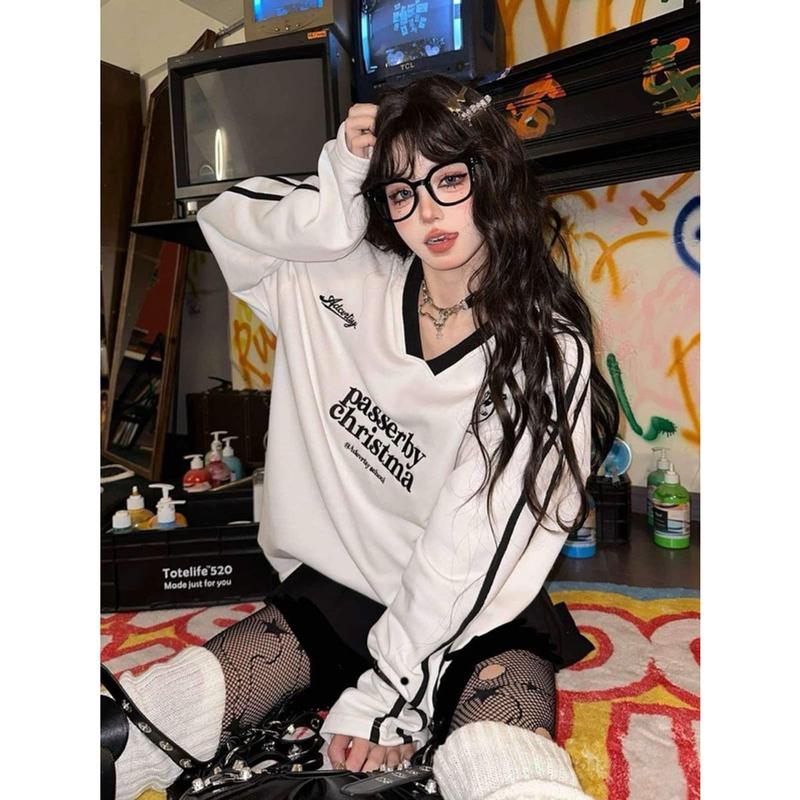 Áo Sweater nữ Cổ V in Nổi Chữ PASSER chất Cotton dày dặn Áo nỉ cổ V nữ dài tay hàng loại 1