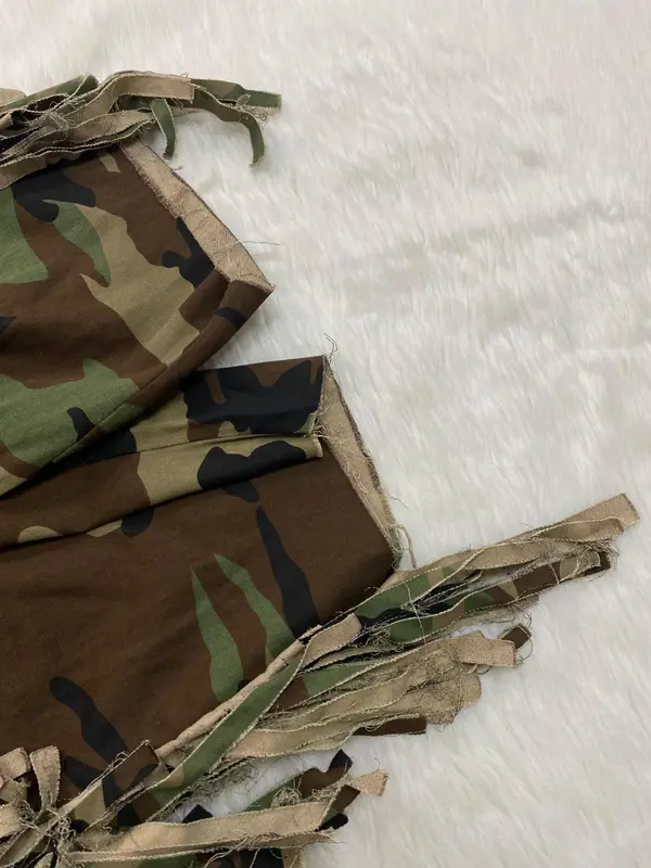 Women's Camo Print Fringe Trim Button Fly Shorts, Casual Pocket Design Shorts for Summer, Fashion Women's Bottoms for Daily Wear 4