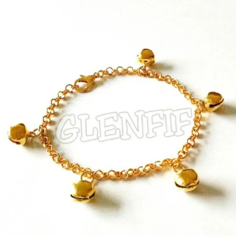 GLENFIF Gelang Kaki Anak Bayi Balita Emas Imitasi model 5 Kerincing Panjang 18 cm