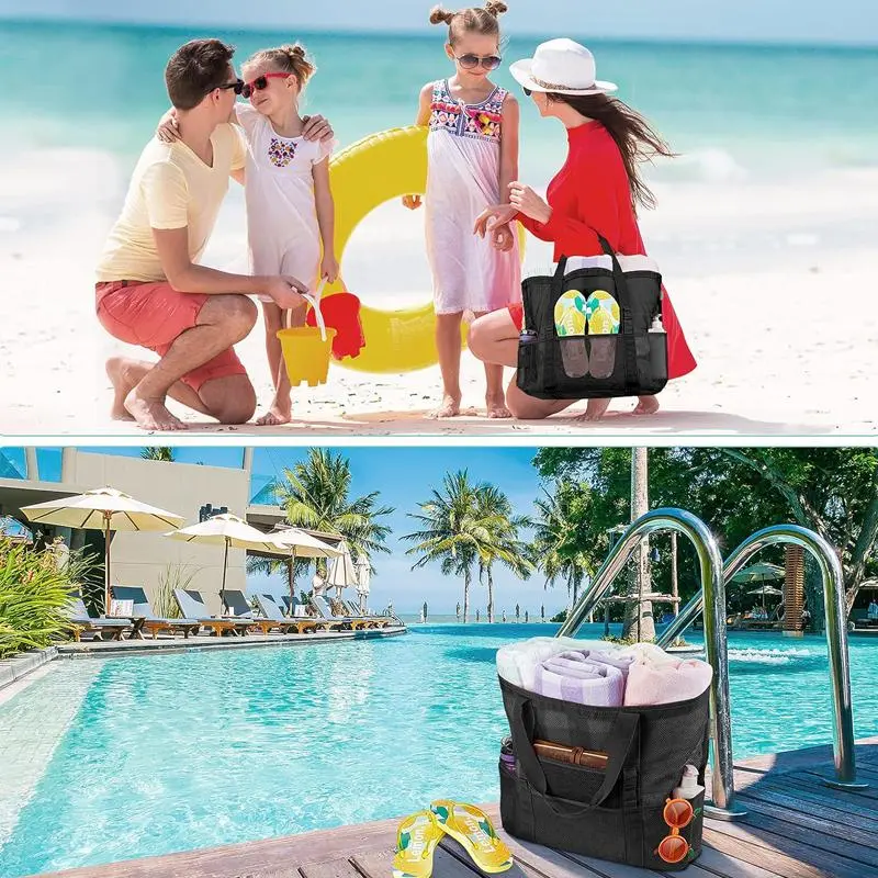Large Capacity Mesh Beach Bag, 1 Count Portable Folding Mesh Beach Bag, Outdoor Sports Storage Bag for Swimming & Beach 4