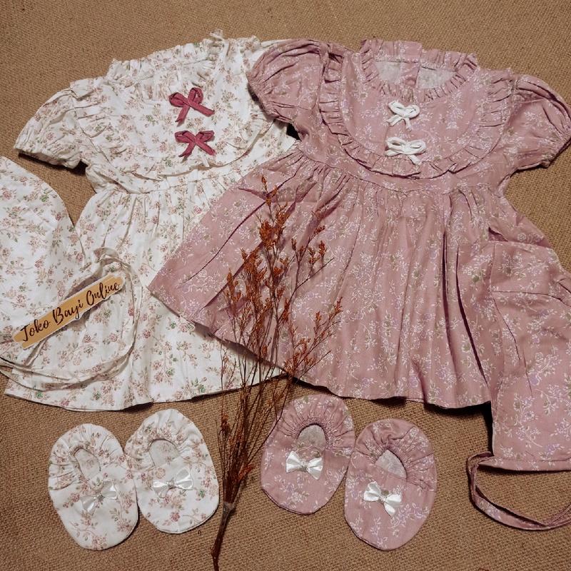 Dress bayi 0 6 12 bulan set sepatu bandana / bonnet Setelan Baju bayi Perempuan Katun Pakaian anak Cewek 1