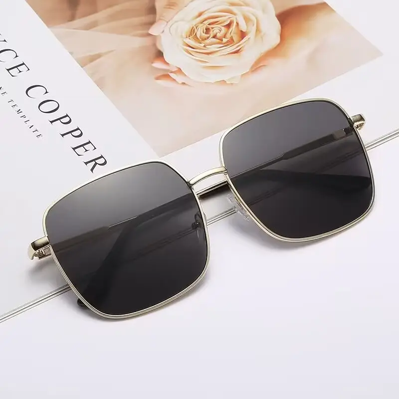 Korean Version Of Ins High-end Sunglasses For Women Square Big Face Slimming And Anti-ultraviolet Internet Celebrity Style Large Frame Sunglasses Men's Trendy
