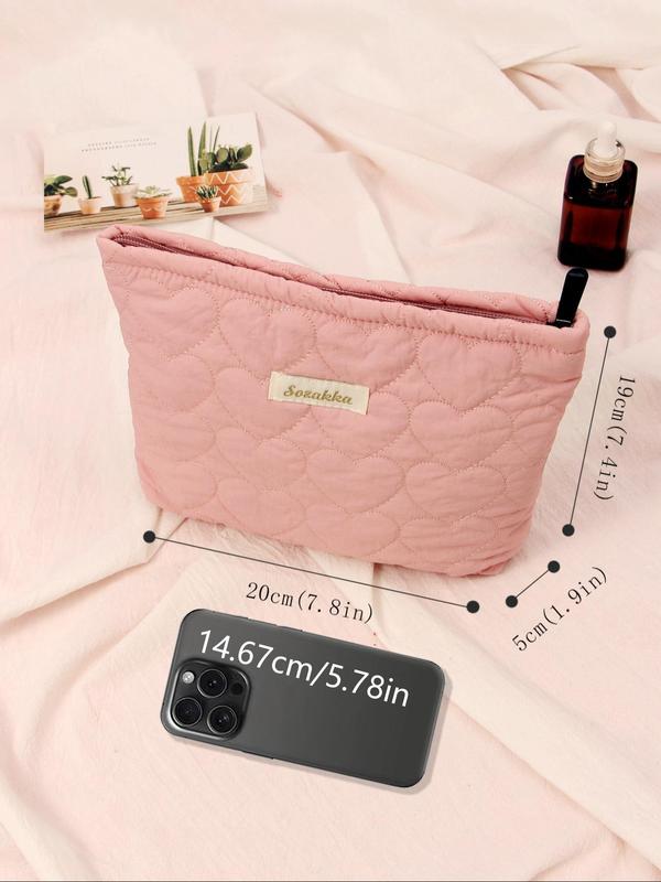 Quilted Heart Pattern Cosmetic Bag, Lightweight Simple Clutch Bag, Travel Essentials, Travel Small Cosmetic Case Accessories 1