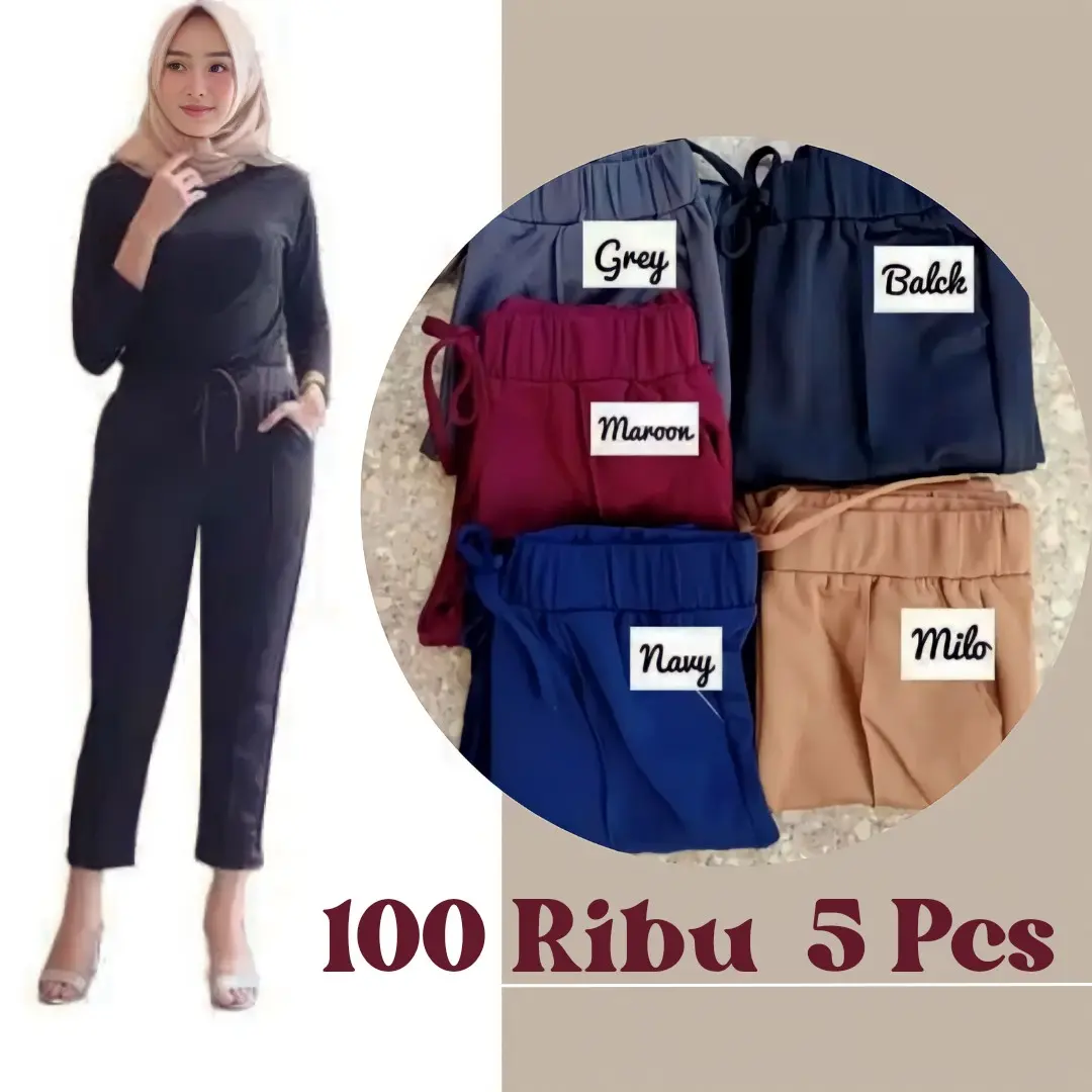 PROMO .. ! ( 5 PCS ) CELANA WANITA PANTS POLOS Bawahan Wanita Celana Panjang Wanita Polos Model Terbaru 2023 Kekinian Karet Crepe