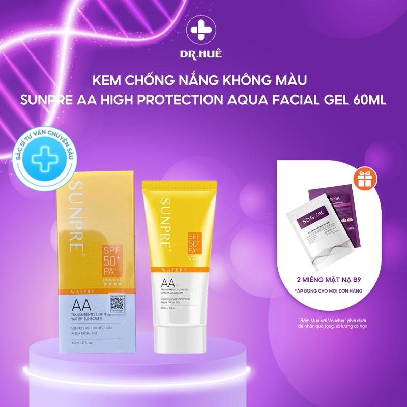  Kem Chống Nắng Mona Frema SUNPRE AA High Protection Aqua Facial Gel 60ml - Tặng 2 Mặt Nạ SOGOOK 