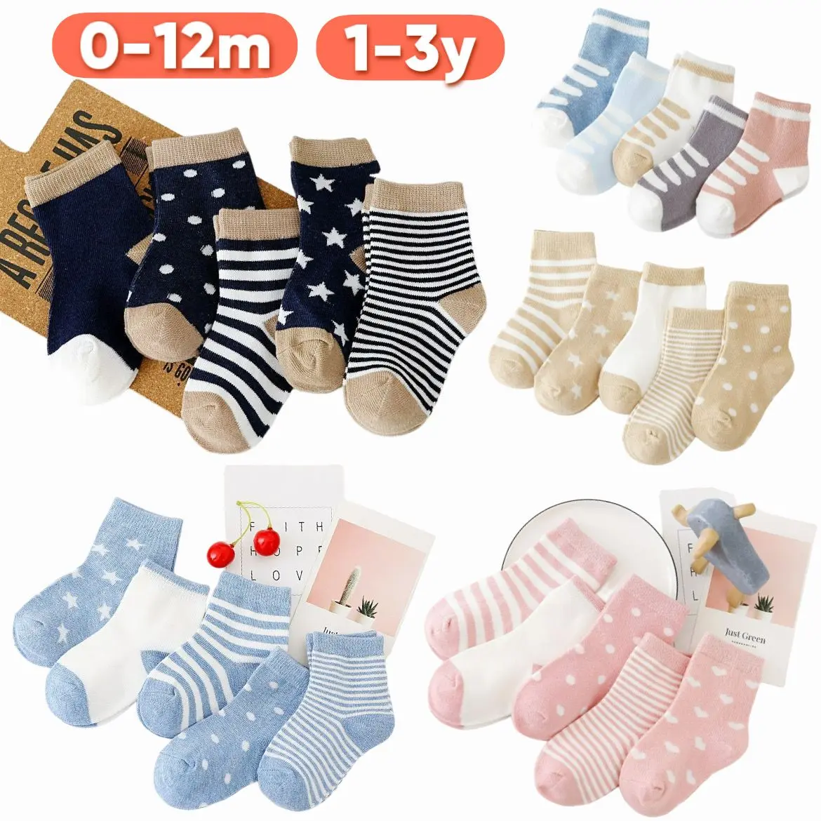 5in1 Baby Socks Kids Socks Cute Boy Girl Socks Sarung Kaki Bayi Stokin Kanak-kanak Stoking Soft