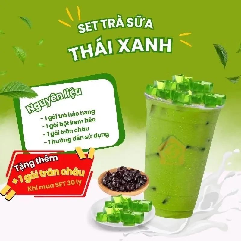 ￼Set Nguyên Liệu Trà Sữa Trân Châu NHALAM FOOD 12-15 Ly Trà Thái Xanh, Đỏ, PLong