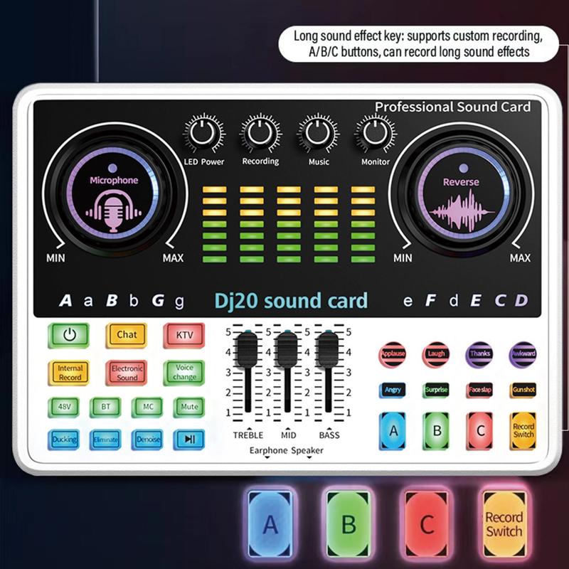 Live Streaming Audio Mixer & Pro-BM800 Microphone, Bluetooth-compatible Audio Interface, Mute Button, Individual Controls, Volume Faders, Noise Cancellation Audio Mixer 4